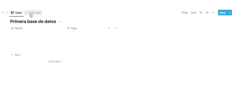 Añadir vistas en bases de datos de Notion