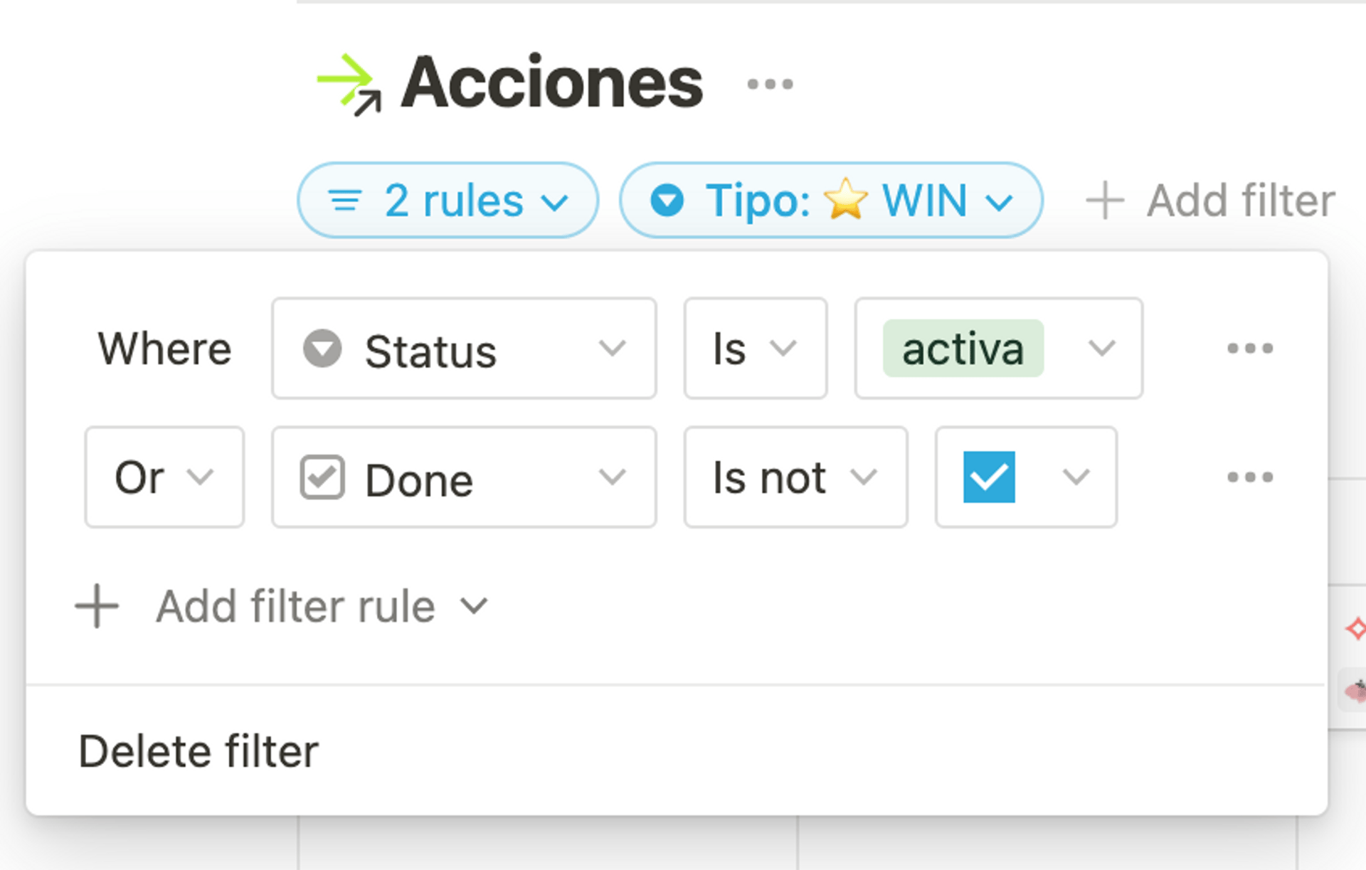 Filtros avanzados en bases de datos de Notion