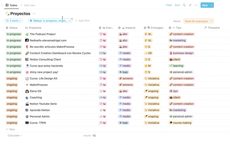 Guardar filtros en bases de datos de Notion