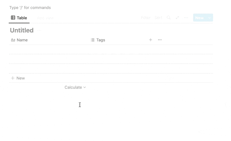 Panel de control de bases de datos en Notion
