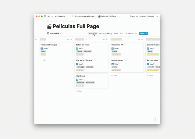 Cambiar vista previa y tamaño de tarjeta en Notion