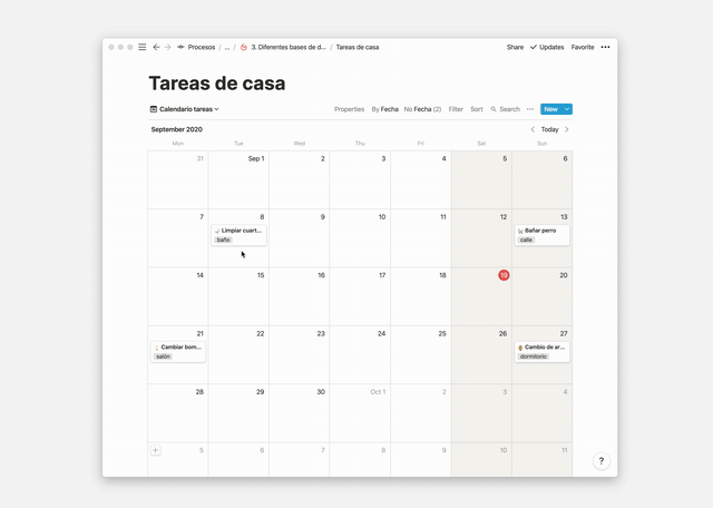 Reordenar y editar items en el calendario de Notion
