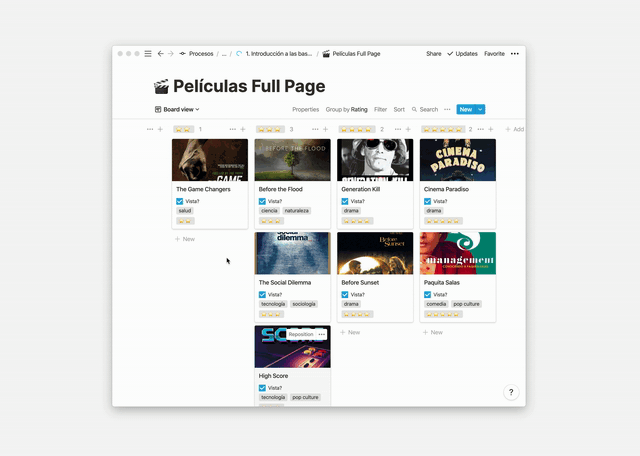 Esconder columnas en tableros de Notion