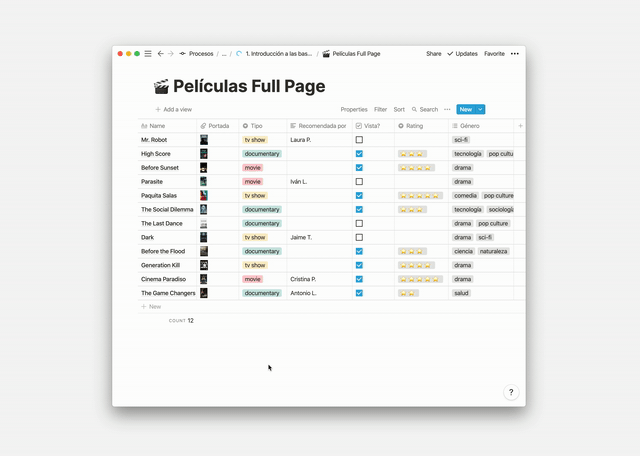 Reordenación de items en tablas de Notion