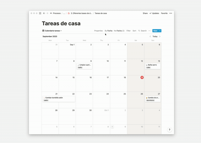 Ver items sin fecha en el calendario de Notion