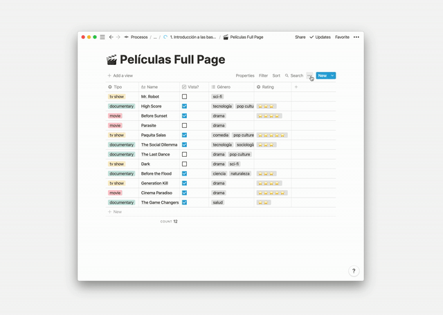 Opción Wrap Cells en tablas de Notion