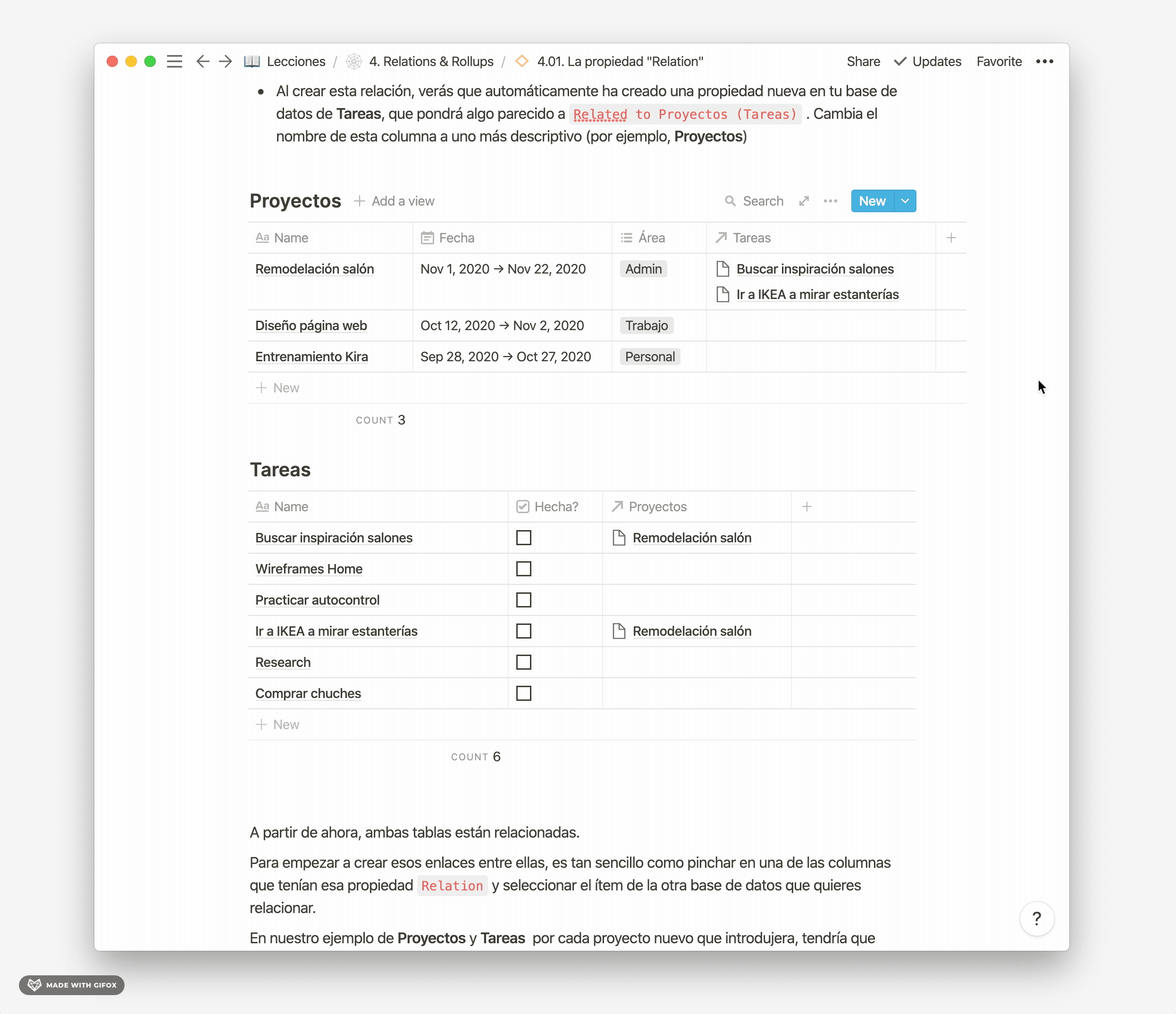 Abrir páginas relacionadas en Notion
