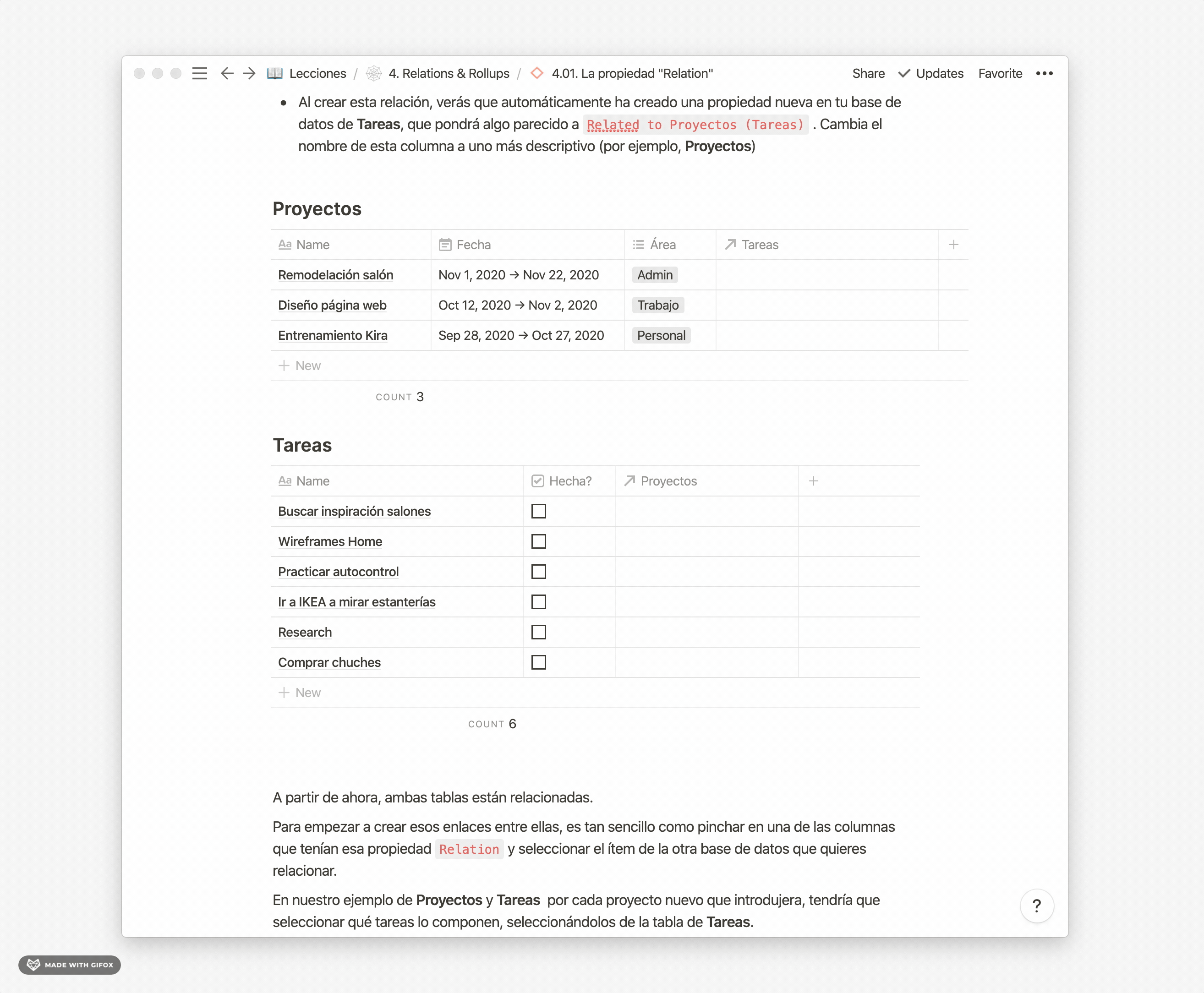 Cómo crear una relación entre bases de datos en Notion