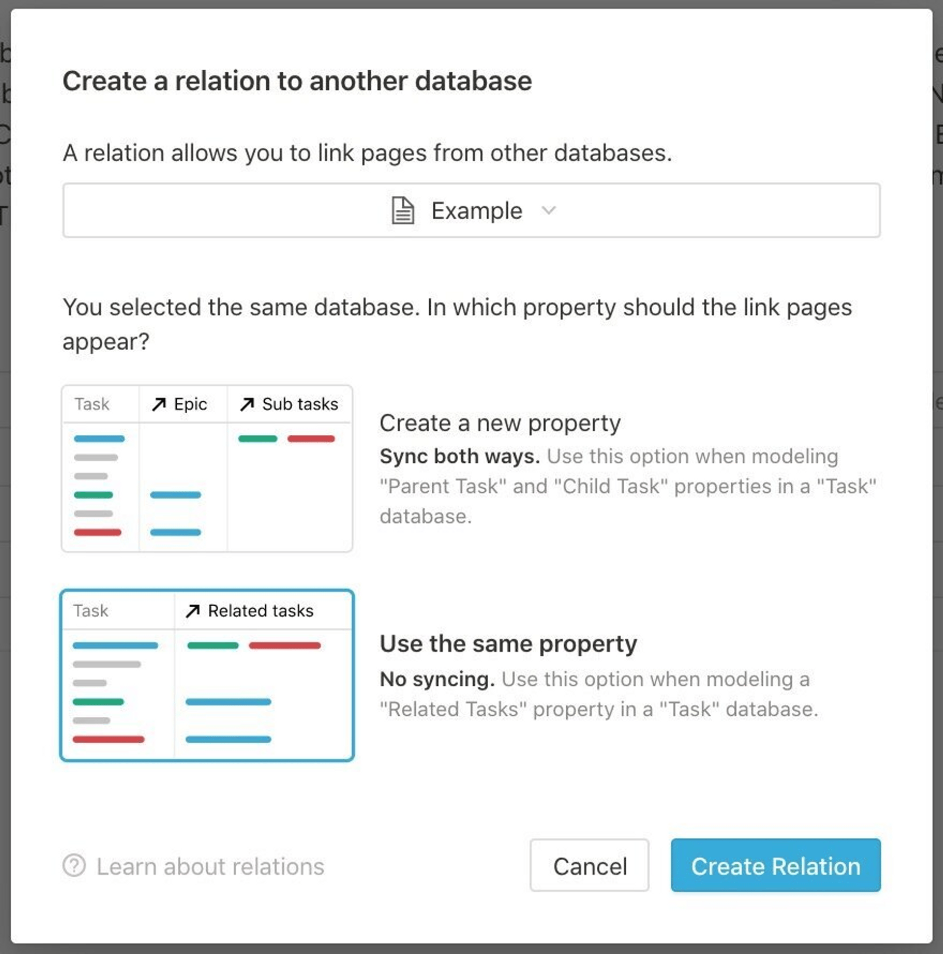 Relacionar una base de datos consigo misma en Notion