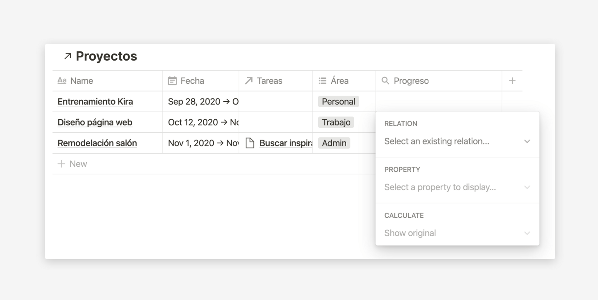 Cómo crear un rollup en Notion